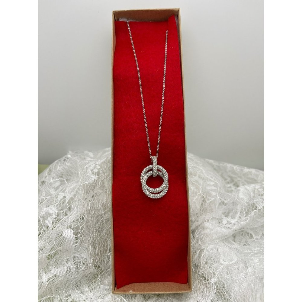 Double Loop Rhinestone Silver Tone Necklace - Picture 8 of 8